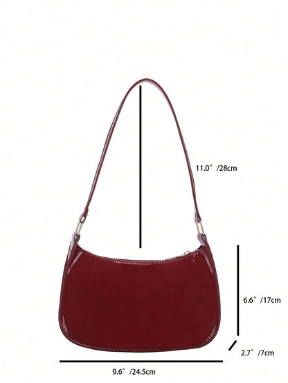 Solid Color Minimalist Zipper Closure Shoulder Bag Stylish Simple Crescent Bag, Zipper Shoulder Bag, Faux Leather Solid Color Purse, Burgundy Bag& New Year Ideal Gift, Fashionable Burgundy Bag, Old M