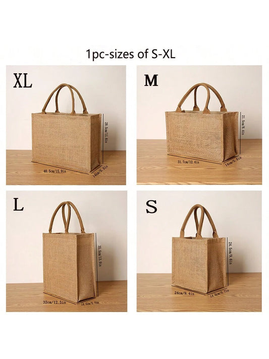 Solid Color Retro Linen Large Capacity Women's Handbag, Reusable For Daily Use, Shopping, Gatherings, Carry-On Bag, Beach Essential