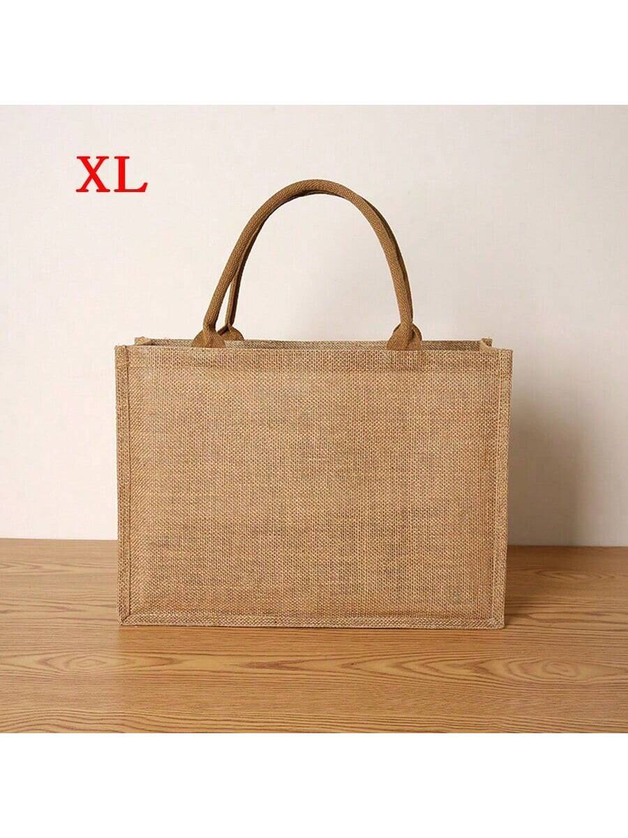 Solid Color Retro Linen Large Capacity Women's Handbag, Reusable For Daily Use, Shopping, Gatherings, Carry-On Bag, Beach Essential