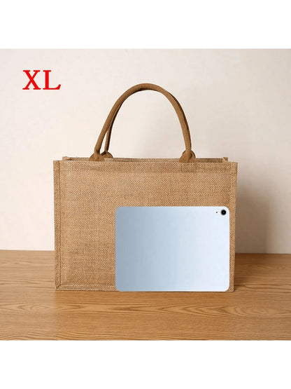 Solid Color Retro Linen Large Capacity Women's Handbag, Reusable For Daily Use, Shopping, Gatherings, Carry-On Bag, Beach Essential