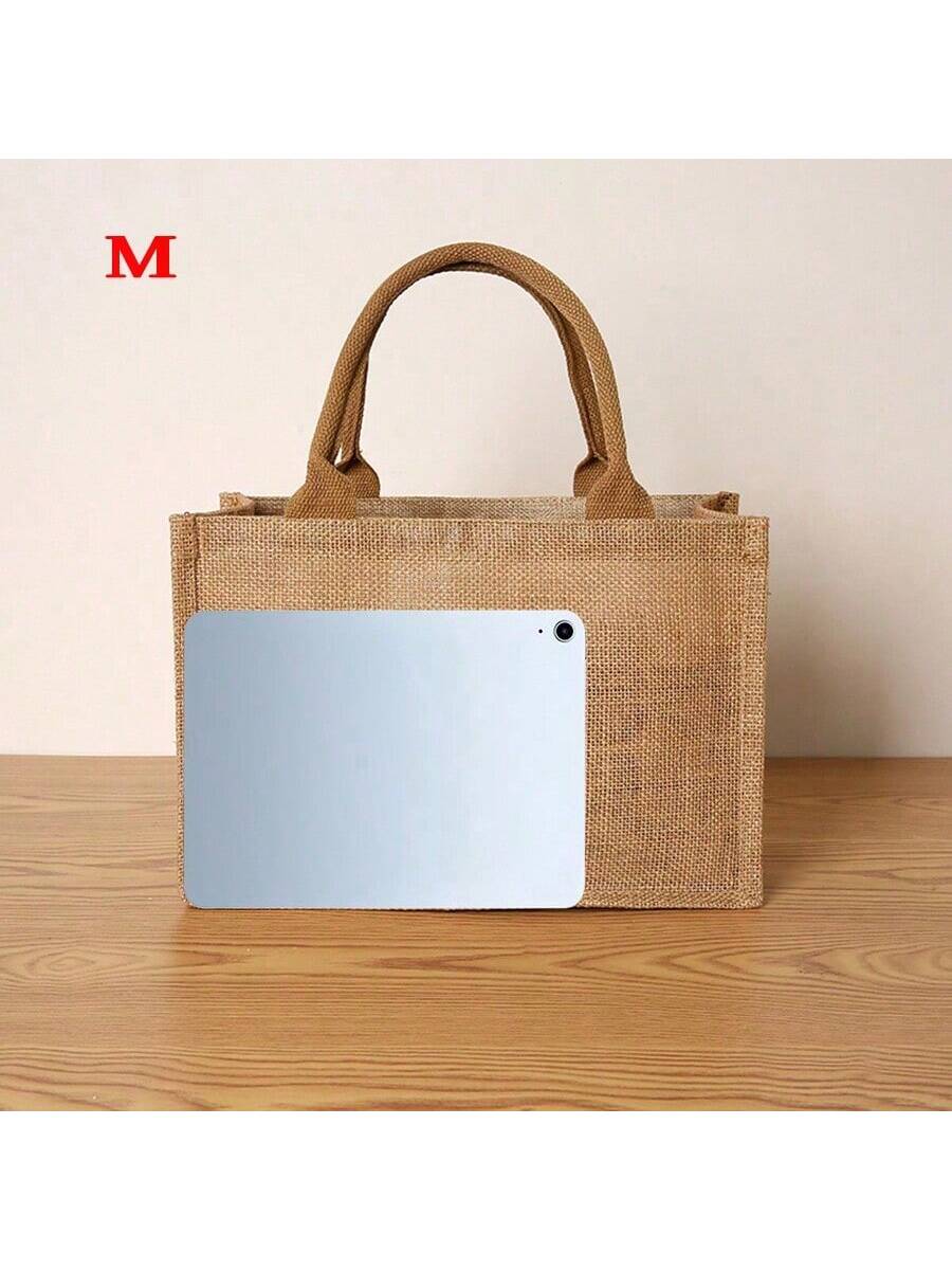 Solid Color Retro Linen Large Capacity Women's Handbag, Reusable For Daily Use, Shopping, Gatherings, Carry-On Bag, Beach Essential