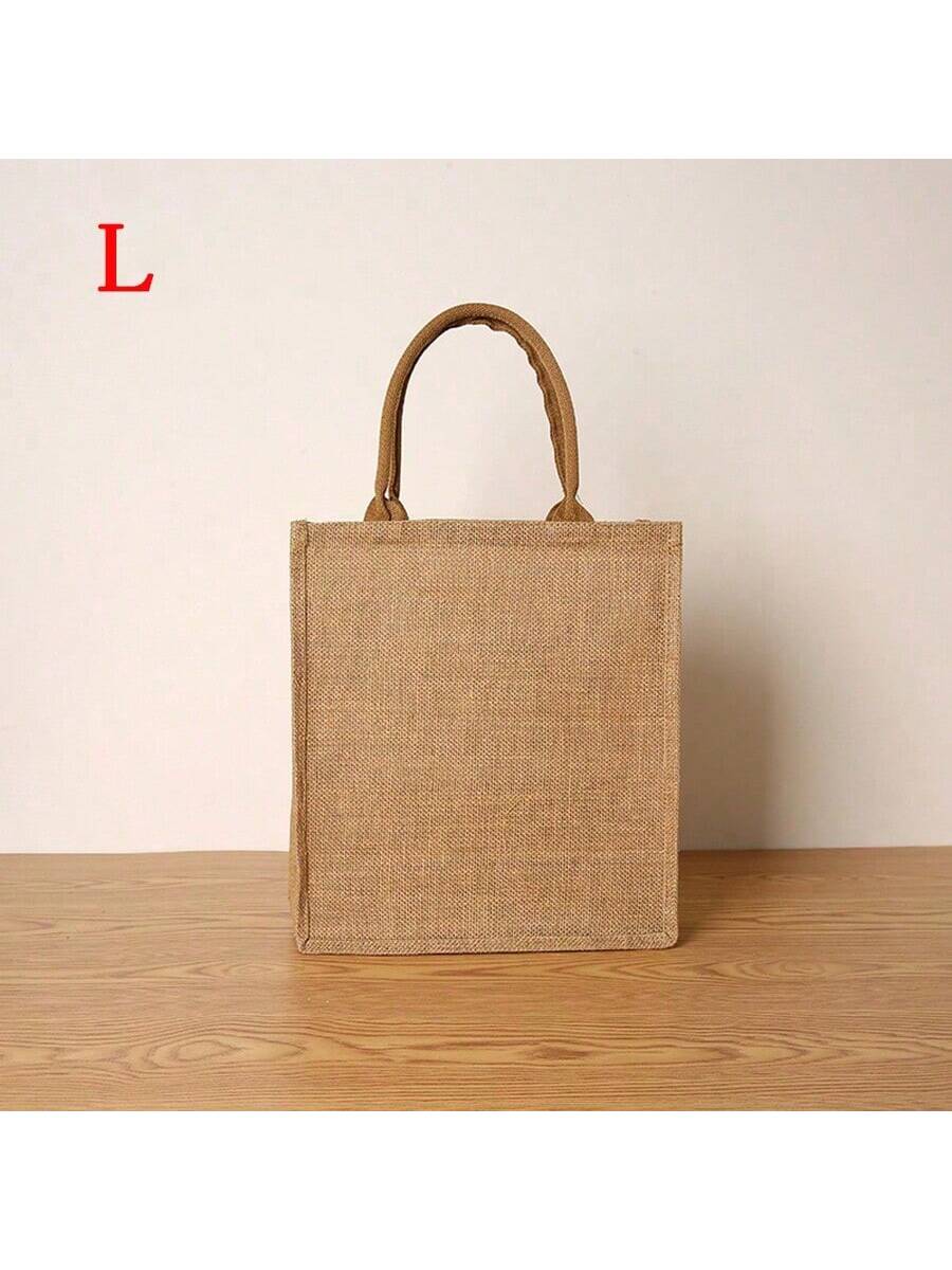 Solid Color Retro Linen Large Capacity Women's Handbag, Reusable For Daily Use, Shopping, Gatherings, Carry-On Bag, Beach Essential