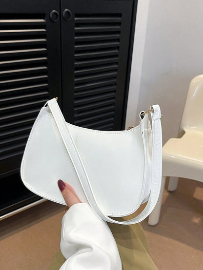 Solid Color Simple & Elegant Shiny Stylish & Cute & Atmospheric Shoulder Bag, Old Money