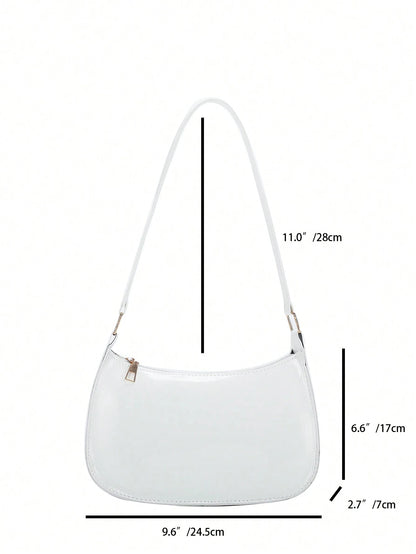 Solid Color Simple & Elegant Shiny Stylish & Cute & Atmospheric Shoulder Bag, Old Money
