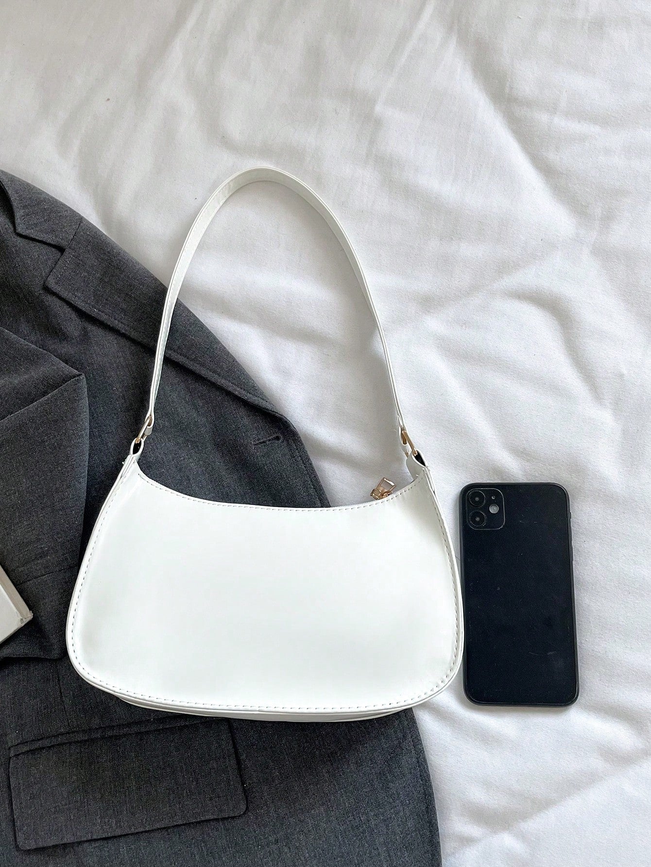 Solid Color Simple & Elegant Shiny Stylish & Cute & Atmospheric Shoulder Bag, Old Money