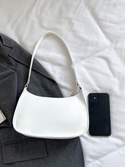 Solid Color Simple & Elegant Shiny Stylish & Cute & Atmospheric Shoulder Bag, Old Money