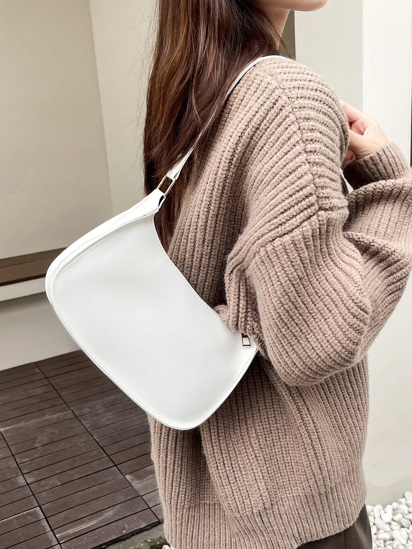 Solid Color Simple & Elegant Shiny Stylish & Cute & Atmospheric Shoulder Bag, Old Money