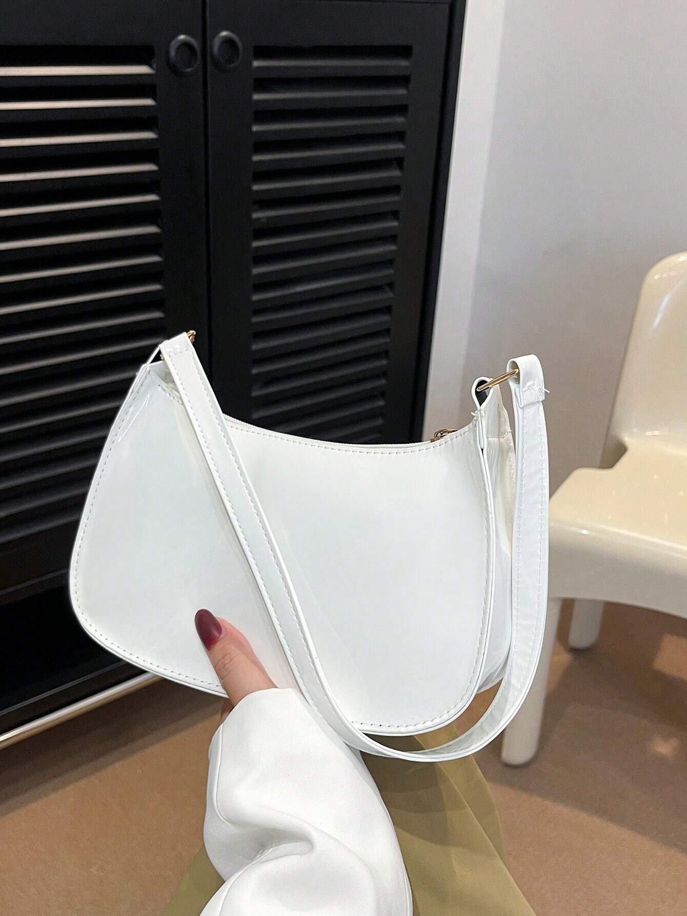Solid Color Simple & Elegant Shiny Stylish & Cute & Atmospheric Shoulder Bag, Old Money