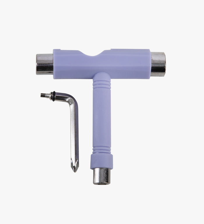 purple T-shaped tool on a white background