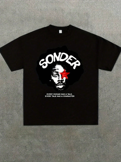 SONDER Graphic Print-Shirt- Unisex Summer Short Sleeve Tee With Bold Every Man Has A Character Design, Casual Women's Top, Washable, White, Streetwea