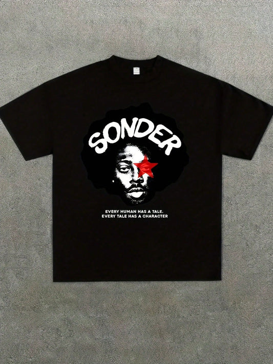 SONDER Graphic Print-Shirt- Unisex Summer Short Sleeve Tee With Bold Every Man Has A Character Design, Casual Women's Top, Washable, White, Streetwea
