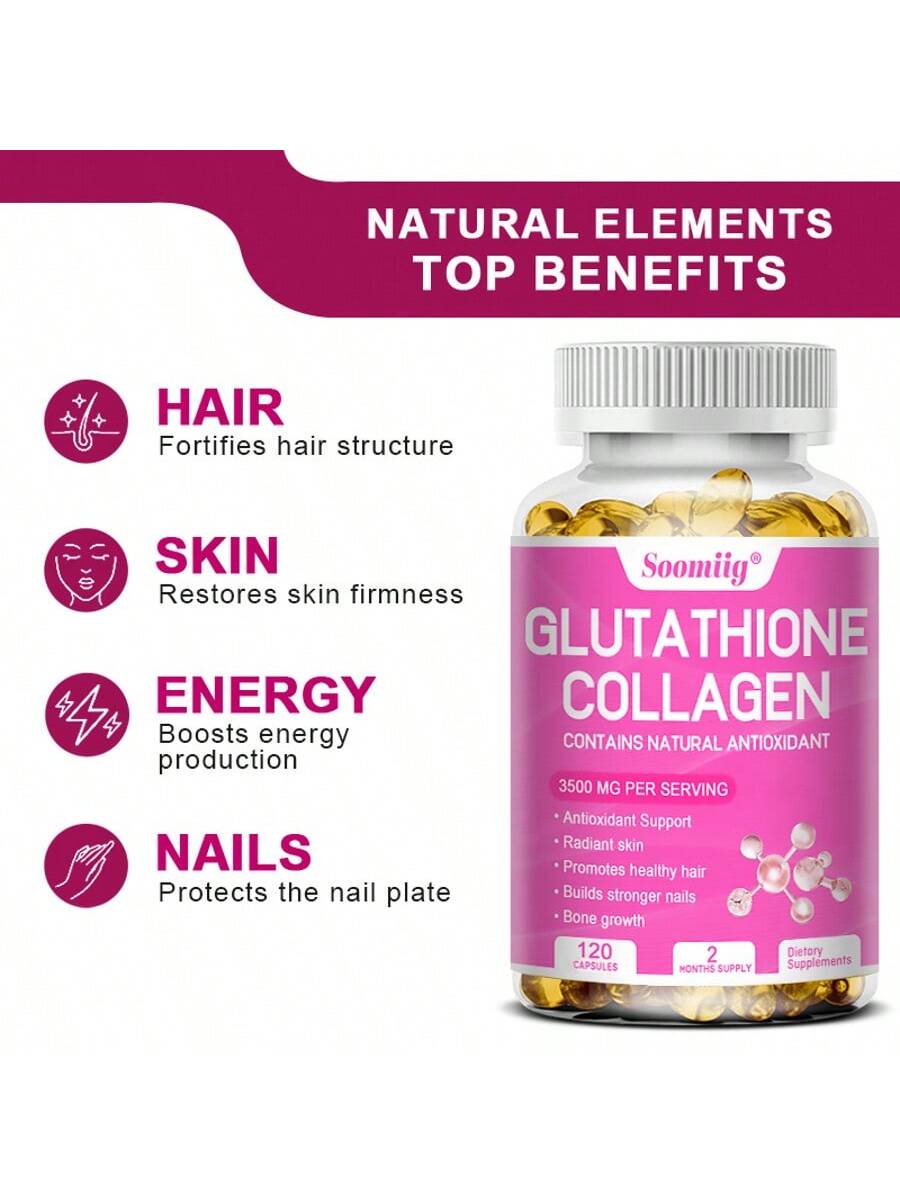 SOOMIIG Glutathione Supplement With Collagen MIlk Thistle- L-Glutathione- Antioxidant Support- Liver Support- 120 Softgels