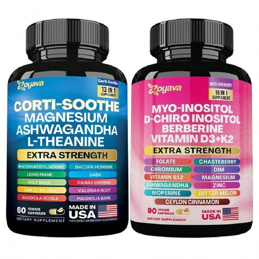 Soothe & Smooth Bundle- Zoyava Cortisol And Myo-Inositol All-In-One Dietary Supplement- Multivitamin Combo With Extra Strength Ingredients For Fitness & Healthcare- MADE IN USA Vitamins Supplements