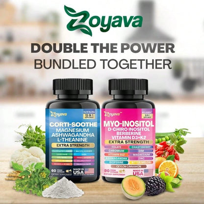 Soothe & Smooth Bundle- Zoyava Cortisol And Myo-Inositol All-In-One Dietary Supplement- Multivitamin Combo With Extra Strength Ingredients For Fitness & Healthcare- MADE IN USA Vitamins Supplements