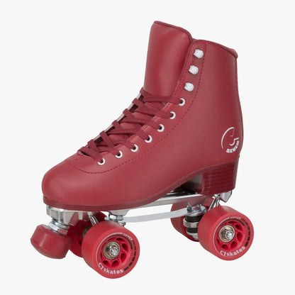 Red roller skate with red laces on a white background