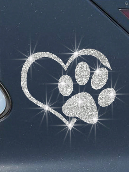 Sparkling Dog Paws Car Sticker, Creative Decal For Car Rear, Suitable For Laptops, Luggage, Phone Cases And Other Surfaces To Enhance The Premium Ambiance Of Vehicles