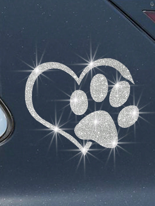 Sparkling Dog Paws Car Sticker, Creative Decal For Car Rear, Suitable For Laptops, Luggage, Phone Cases And Other Surfaces To Enhance The Premium Ambiance Of Vehicles