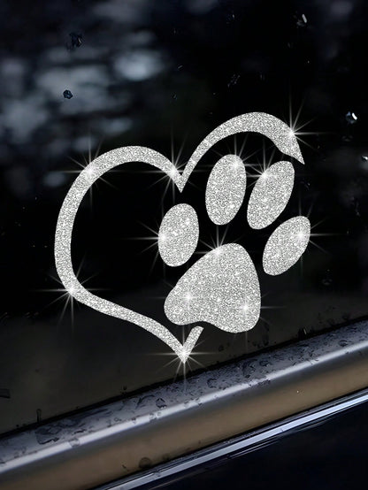 Sparkling Dog Paws Car Sticker, Creative Decal For Car Rear, Suitable For Laptops, Luggage, Phone Cases And Other Surfaces To Enhance The Premium Ambiance Of Vehicles