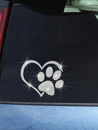 Sparkling Dog Paws Car Sticker, Creative Decal For Car Rear, Suitable For Laptops, Luggage, Phone Cases And Other Surfaces To Enhance The Premium Ambiance Of Vehicles