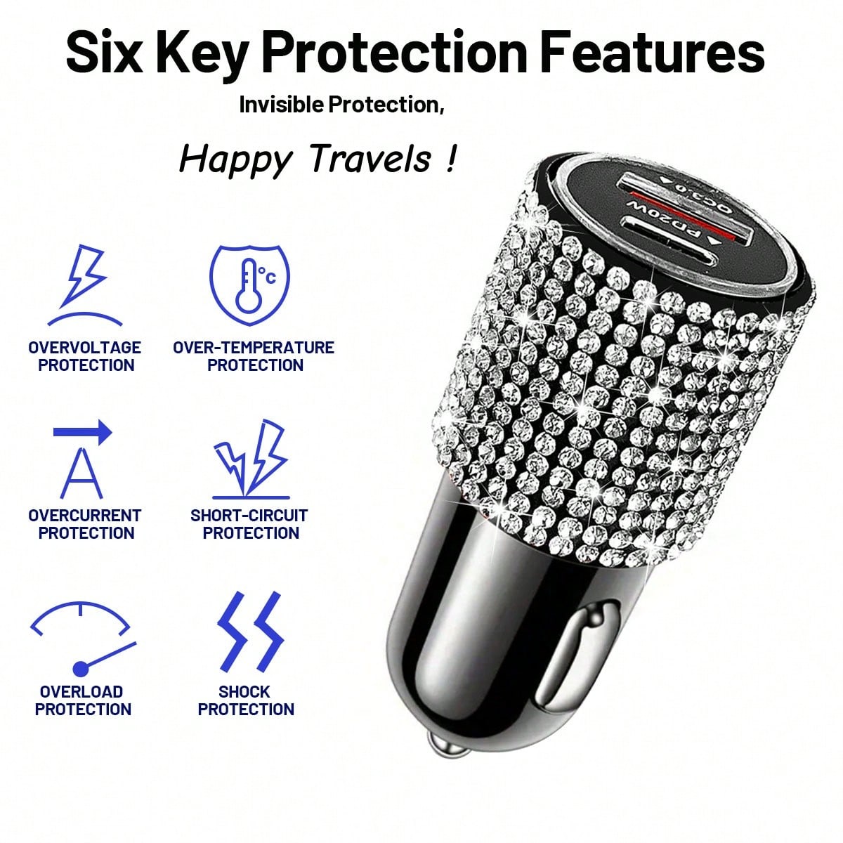 Sparkling Rhinestone Car Charger, Diamond 3-In-1 Retractable Charging Cable, USB Fast Charging Cable, Cute Women's Style, Suitable For IPhone, Dash Cam, GPS, Holiday/Birthday Gift