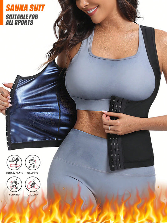 Sportswear Sauna Suit For Women, Suitable For Fitness Sweating, Fashionable Slimming, Promoting Weight Loss, Helpful For Shaping. Equipped With Fixed Breast Support Sauna Vest, Suitable For Running, Y