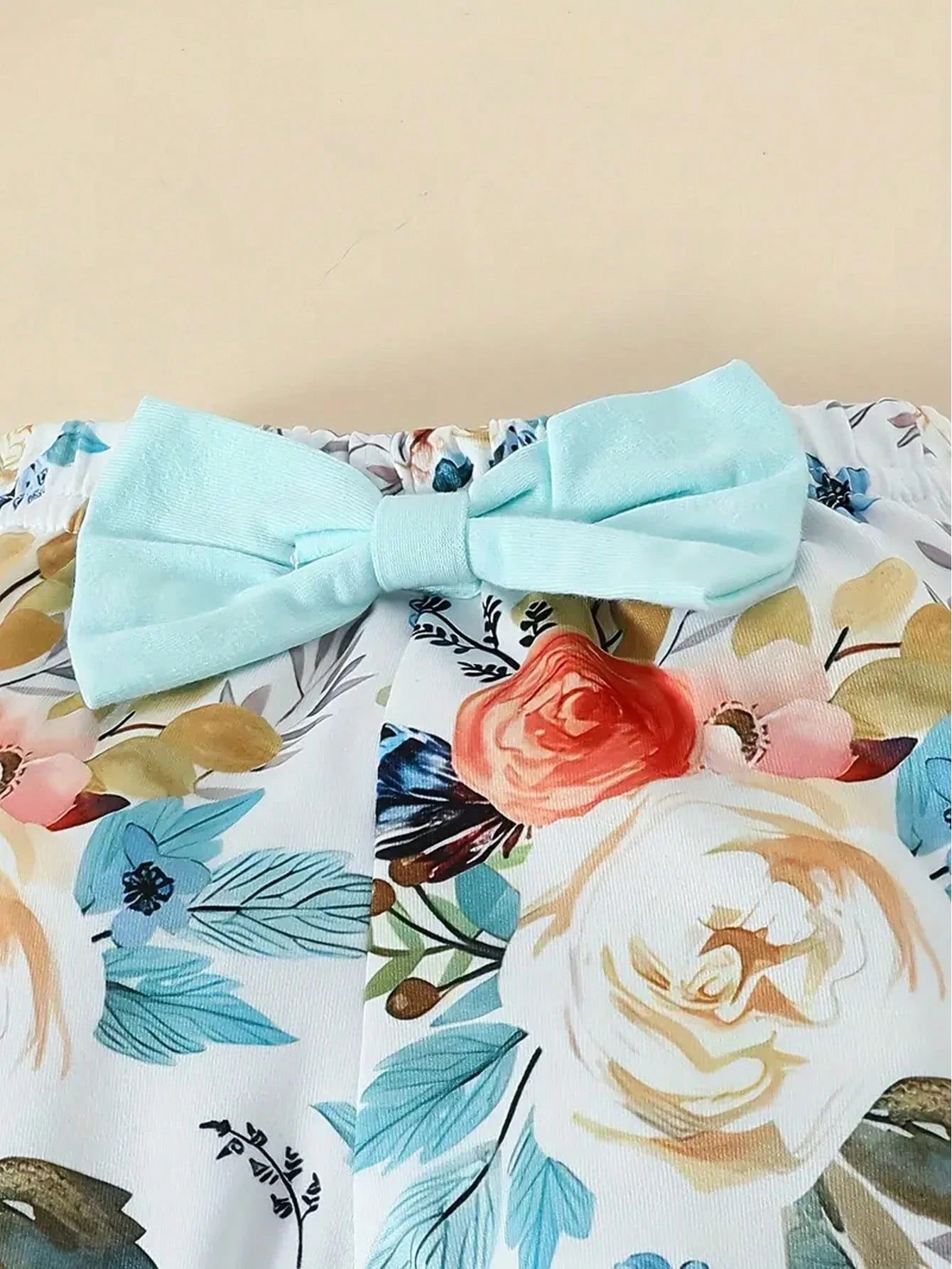 Spring Blue Alphabet Print Crop Bodysuit And Flower Print Flared Pants Baby Girl Outfit