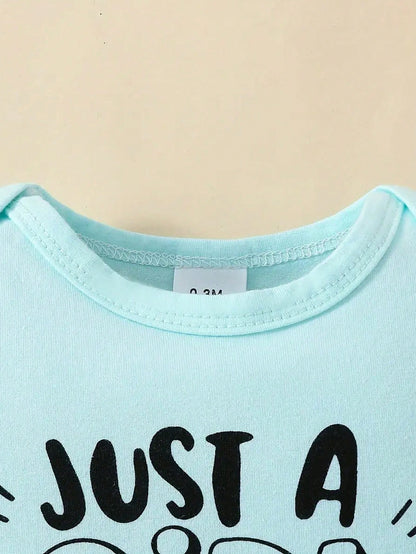 Spring Blue Alphabet Print Crop Bodysuit And Flower Print Flared Pants Baby Girl Outfit