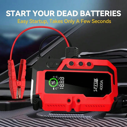 SPZTJK 4000A Car Battery Jump Starter- Portable Power Pack With Extended Smart Jumper Cables, Quick Charge, Large Display, LED Lights, And Safety Protections For 3.0gal Gas And 2.0gal Diese L Engines