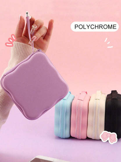 Square Wave Pattern Large Capacity Data Cable Organizer Bag, Suitable For Camera Charger, Earphones, Portable Travel Digital, Cute Cartoon & Solid Color For Summer Holiday Travel, Outdoor Activities T