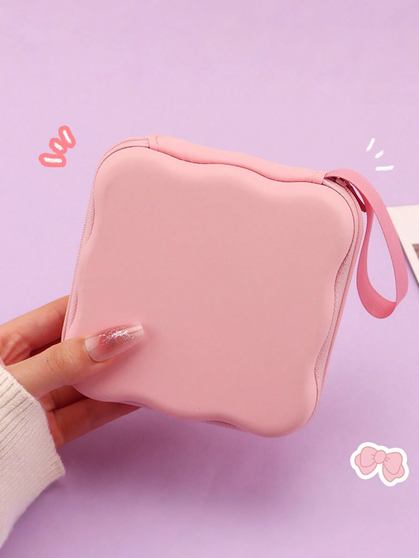 Square Wave Pattern Large Capacity Data Cable Organizer Bag, Suitable For Camera Charger, Earphones, Portable Travel Digital, Cute Cartoon & Solid Color For Summer Holiday Travel, Outdoor Activities T
