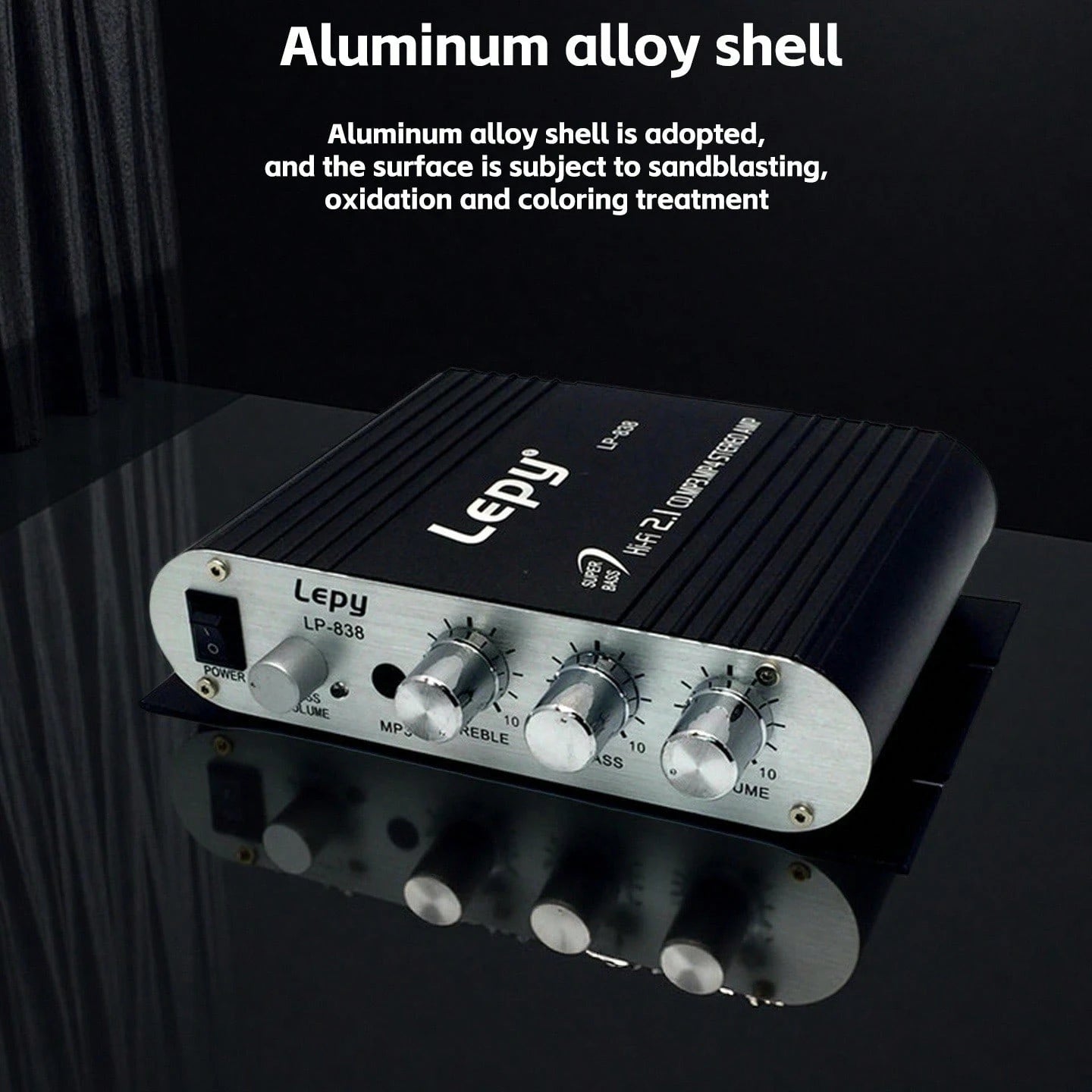 ST-838 Car Power Amplifier 2.1 Channel 400W 12V Car Audio System Stereo Subwoofer Aluminum Alloy Shell Simple Installation (Silver/Black)