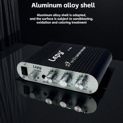 ST-838 Car Power Amplifier 2.1 Channel 400W 12V Car Audio System Stereo Subwoofer Aluminum Alloy Shell Simple Installation (Silver/Black)