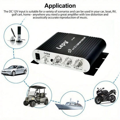 ST-838 Car Power Amplifier 2.1 Channel 400W 12V Car Audio System Stereo Subwoofer Aluminum Alloy Shell Simple Installation (Silver/Black)