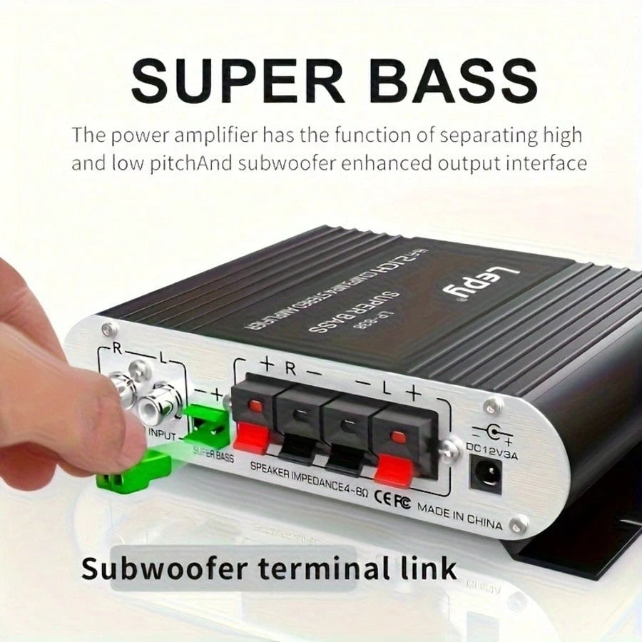 ST-838 Car Power Amplifier 2.1 Channel 400W 12V Car Audio System Stereo Subwoofer Aluminum Alloy Shell Simple Installation (Silver/Black)