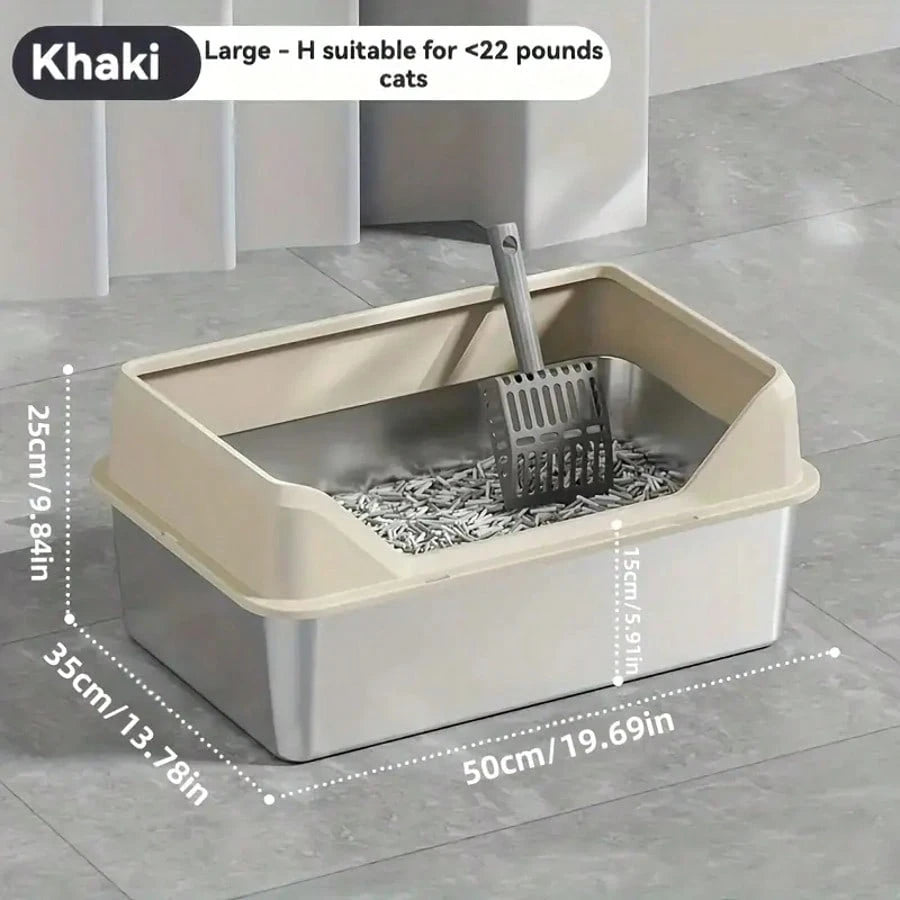 Stainless Steel Cat Litter Box, Large Metal Trash Bin For Cats And Rabbits, Never Absorbing Odors, Stain Proof, Rust Proof, Non Stick And Smooth Surface 19.6 "Long X 13.7" Wide X 9 "High