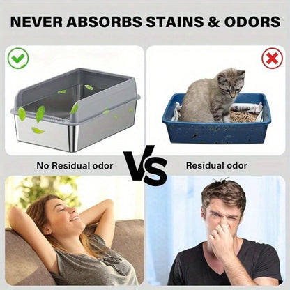 Stainless Steel Cat Litter Box, Large Metal Trash Bin For Cats And Rabbits, Never Absorbing Odors, Stain Proof, Rust Proof, Non Stick And Smooth Surface 19.6 "Long X 13.7" Wide X 9 "High