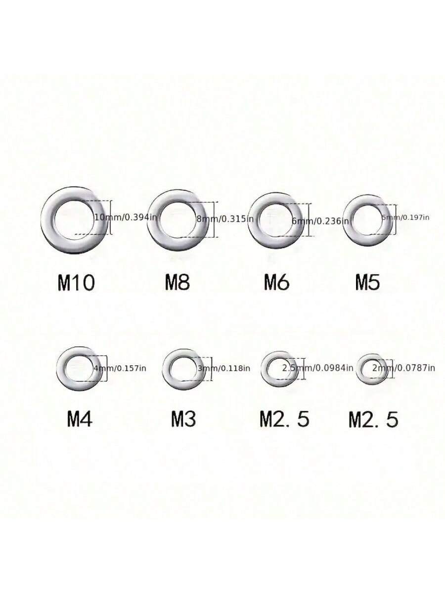 Stainless Steel Flat Washer Set, 80-580pcs, Includes 9 Sizes (M2-M12), Suitable For Screws, Bolts And Mudguards- For Home Decor, Factory Maintenance, Kitchen, Store And More, Round Metal