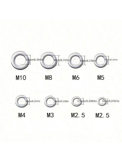 Stainless Steel Flat Washer Set, 80-580pcs, Includes 9 Sizes (M2-M12), Suitable For Screws, Bolts And Mudguards- For Home Decor, Factory Maintenance, Kitchen, Store And More, Round Metal