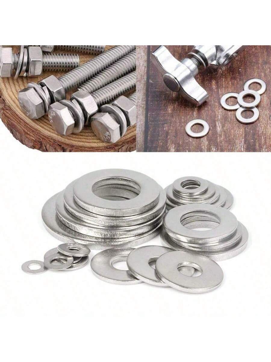 Stainless Steel Flat Washer Set, 80-580pcs, Includes 9 Sizes (M2-M12), Suitable For Screws, Bolts And Mudguards- For Home Decor, Factory Maintenance, Kitchen, Store And More, Round Metal