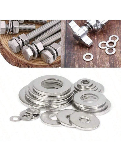 Stainless Steel Flat Washer Set, 80-580pcs, Includes 9 Sizes (M2-M12), Suitable For Screws, Bolts And Mudguards- For Home Decor, Factory Maintenance, Kitchen, Store And More, Round Metal