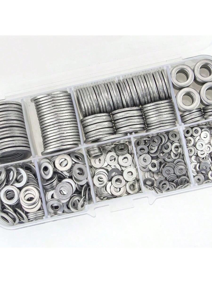 Stainless Steel Flat Washer Set, 80-580pcs, Includes 9 Sizes (M2-M12), Suitable For Screws, Bolts And Mudguards- For Home Decor, Factory Maintenance, Kitchen, Store And More, Round Metal