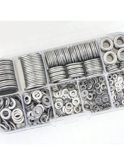 Stainless Steel Flat Washer Set, 80-580pcs, Includes 9 Sizes (M2-M12), Suitable For Screws, Bolts And Mudguards- For Home Decor, Factory Maintenance, Kitchen, Store And More, Round Metal