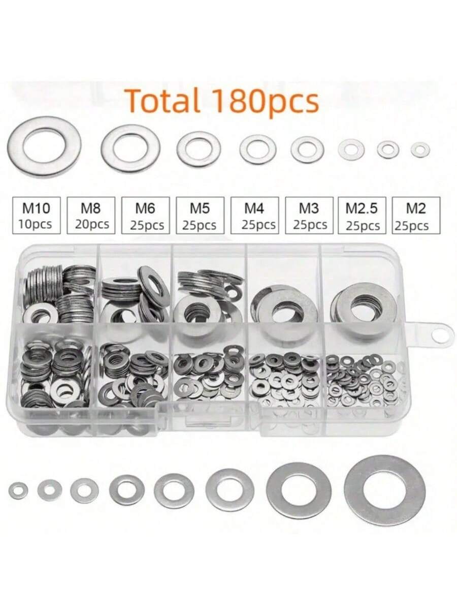 Stainless Steel Flat Washer Set, 80-580pcs, Includes 9 Sizes (M2-M12), Suitable For Screws, Bolts And Mudguards- For Home Decor, Factory Maintenance, Kitchen, Store And More, Round Metal
