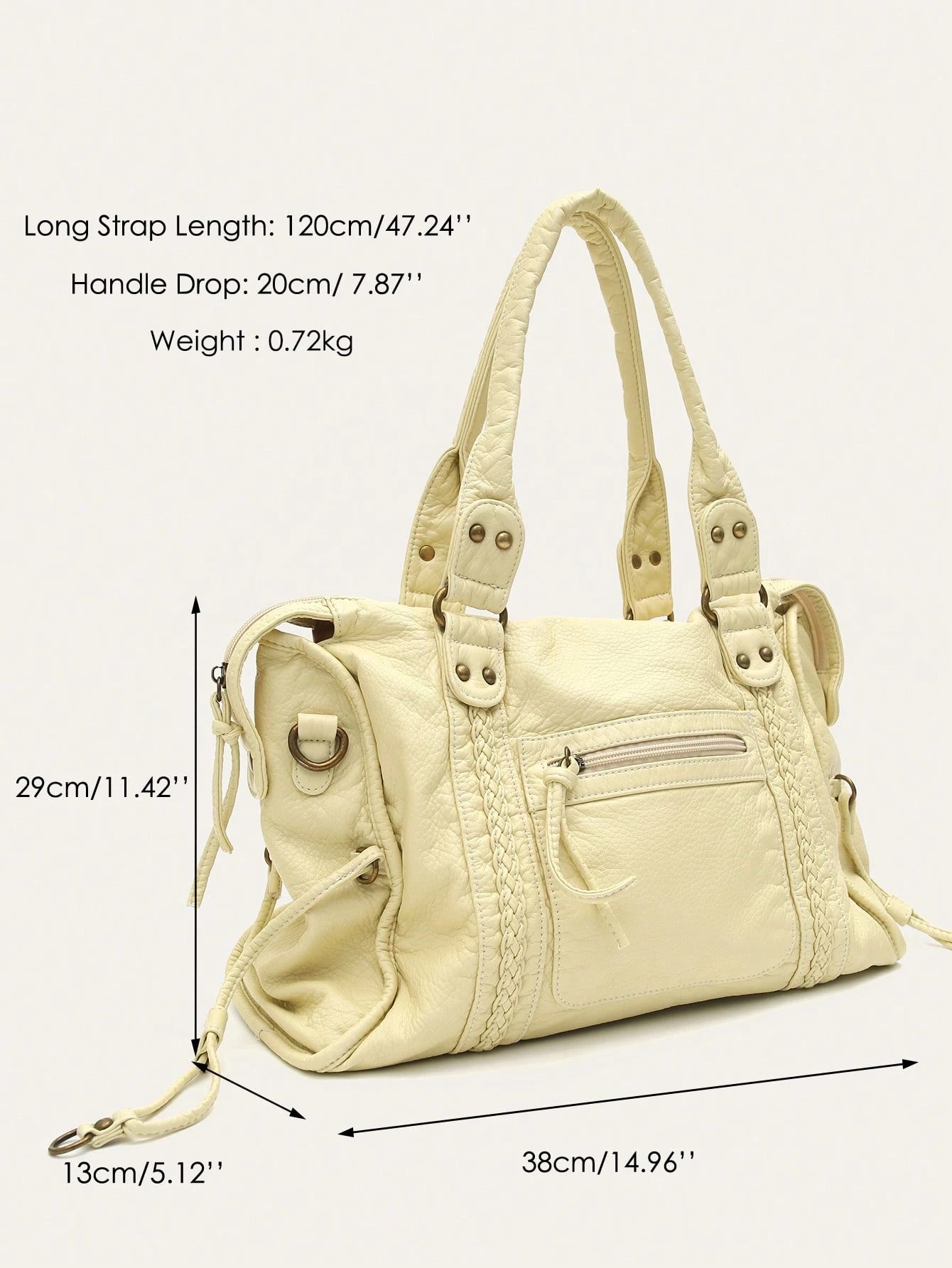 STEPHIECATHY Women's Fashion Casual Cool Street Style Soft Washed PU Faux Leather Handbag, Zipper Closure, Woven Decor, Large Capacity Fits 13-Inch Laptop, Work To Weekend