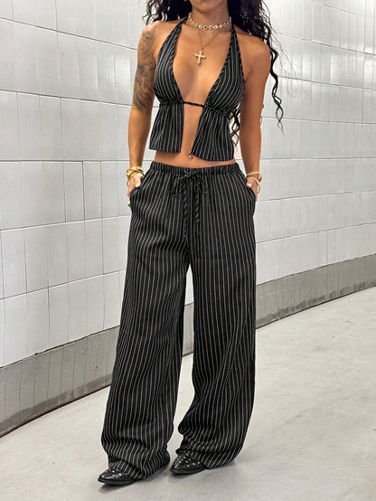 StreetHx Women Casual Solid Color Top And Pants 2 Pieces Set