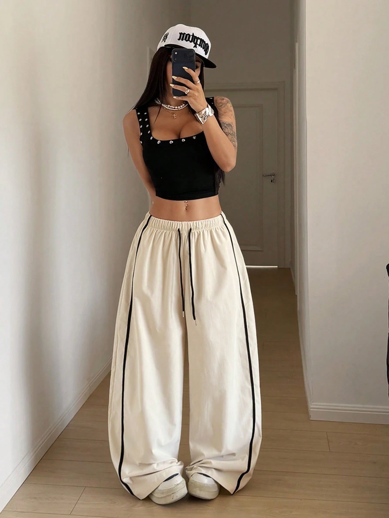 StreetHx Women's Drawstring Waist Wide Leg Casual Loose Sports Barrel Leg Pants