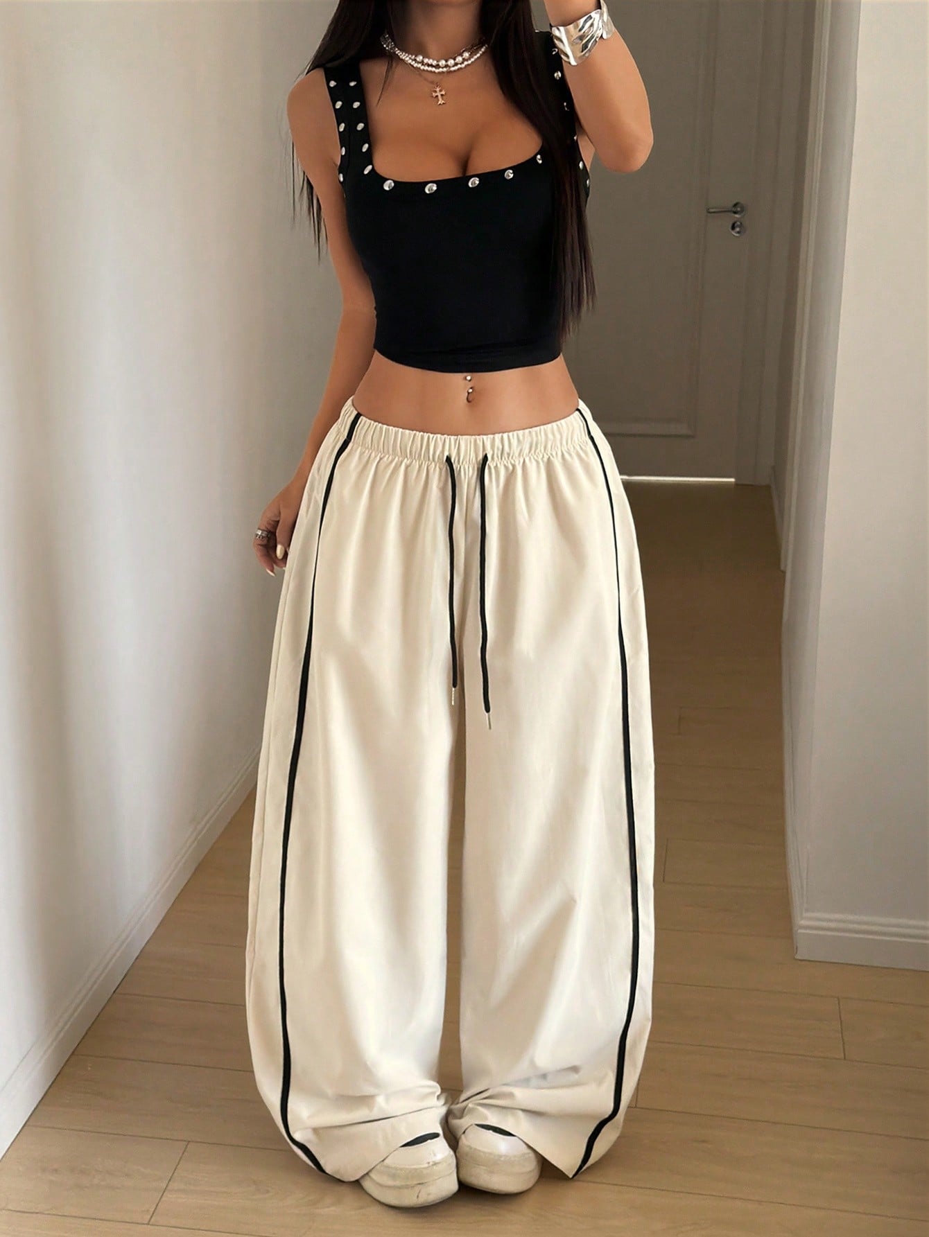 StreetHx Women's Drawstring Waist Wide Leg Casual Loose Sports Barrel Leg Pants