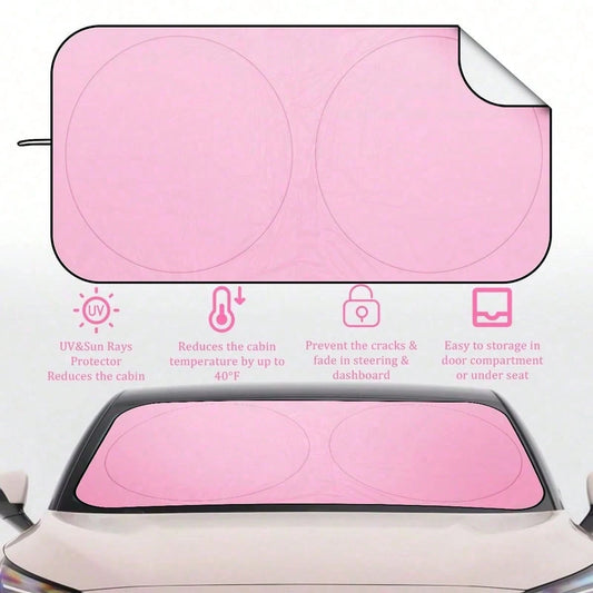 Suitable For Cars And Suv, This Light Pink Car Windshield Sunshade Can Be Folded And Has A Protective Device For The Sun Visor. It Can Block Ultraviolet Rays And Keep The Vehicle Cool.