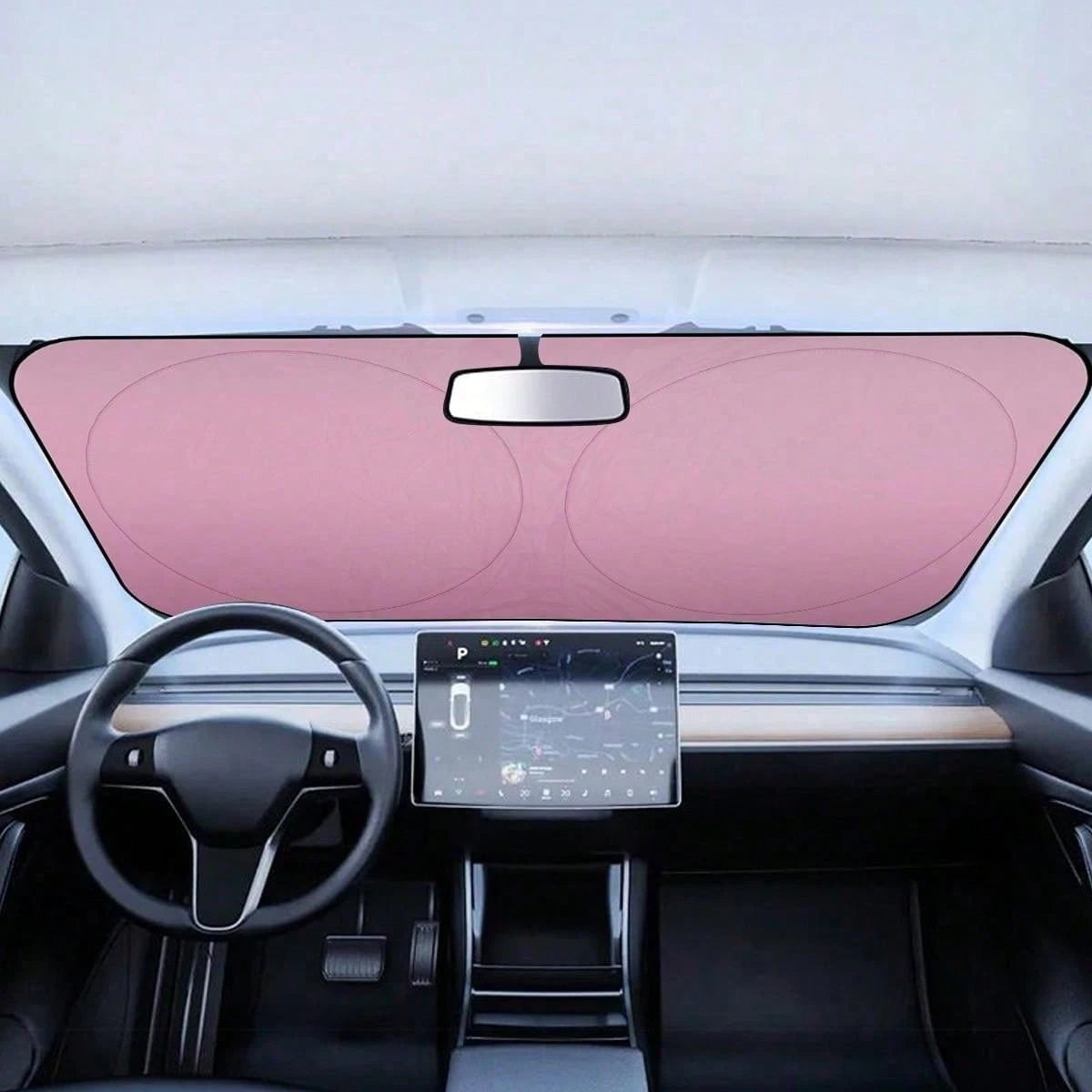 Suitable For Cars And Suv, This Light Pink Car Windshield Sunshade Can Be Folded And Has A Protective Device For The Sun Visor. It Can Block Ultraviolet Rays And Keep The Vehicle Cool.