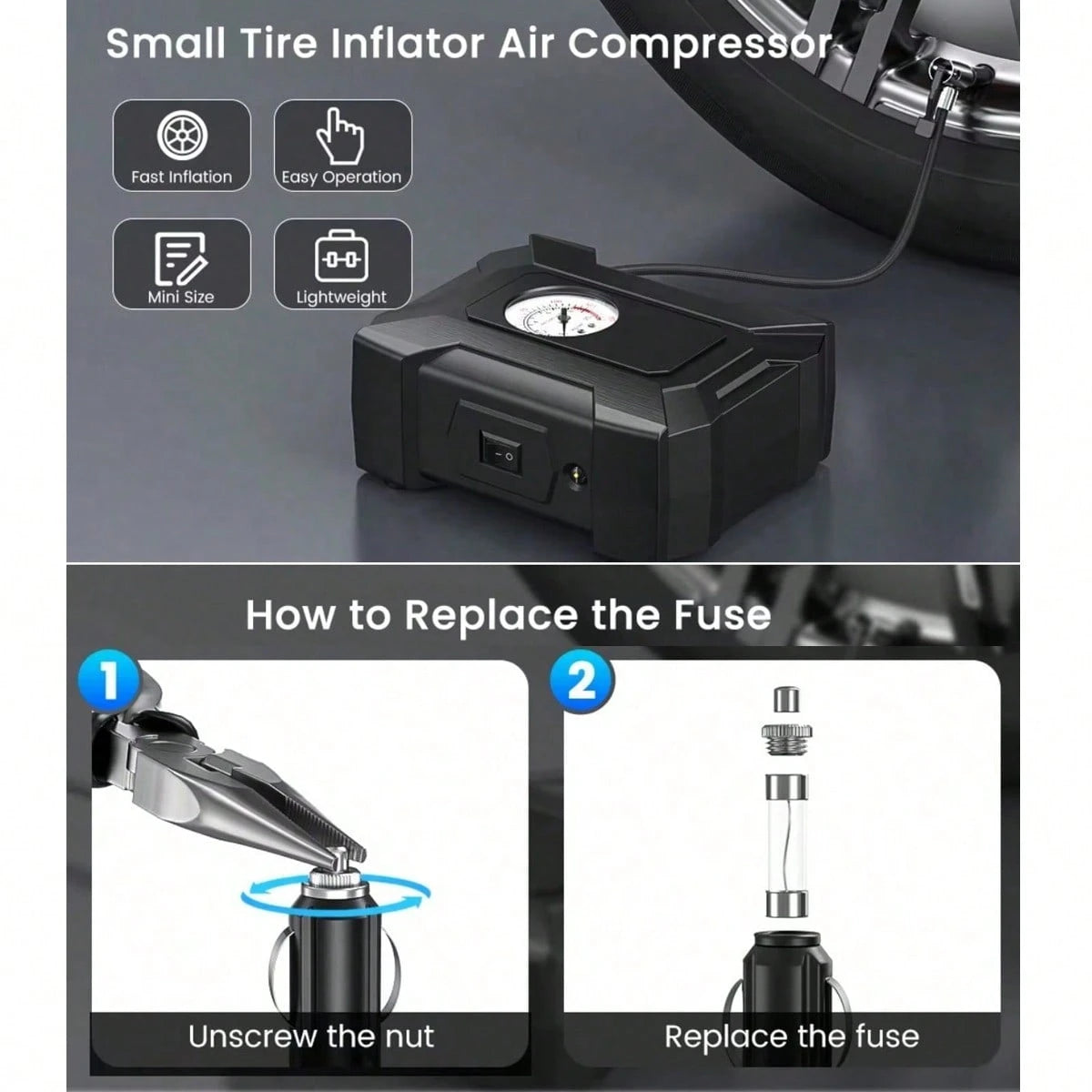 SUITU 12V 120W Portable Tire Inflator Pump With Pressure Gauge And LED Emergency Light, Mini Car Air Compressor, Handheld Automotive Tire Pump, Car Accessories